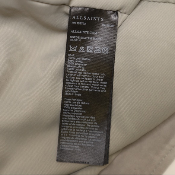 COPY - All Saints Suede Beattie Biker Zip Harness Jacket 100% Leather Sz 4 - Picture 12 of 16